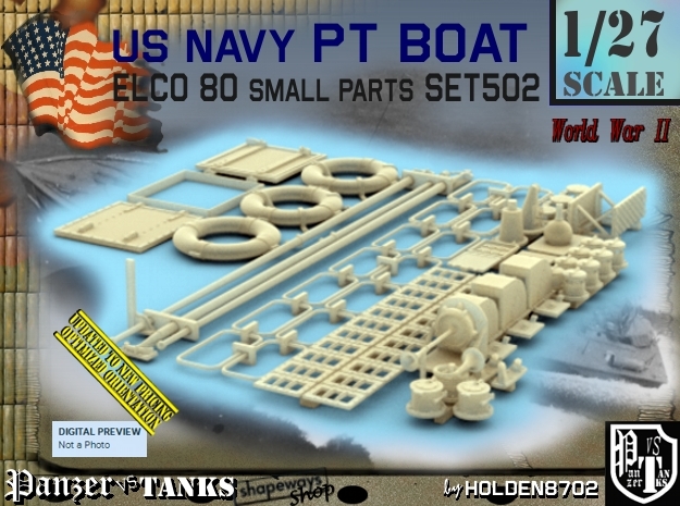 1/27 PT Boat Small Parts Set502 in Tan Fine Detail Plastic