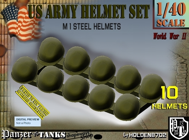 1/40 US M1 Helmet Set001 in Smooth Fine Detail Plastic