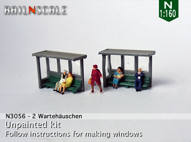 2 Waiting shelters (N 1:160) in Tan Fine Detail Plastic