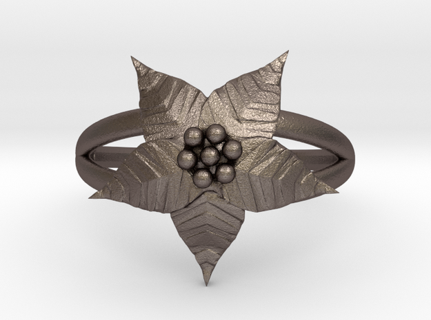 Poinsettia - The Ring of December  in Polished Bronzed Silver Steel