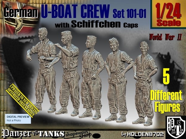 1/24 German U-Boot Crew Set101-01 in White Natural Versatile Plastic