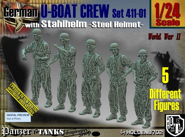 1/24 German U-Boot Crew Set411-01 in White Natural Versatile Plastic