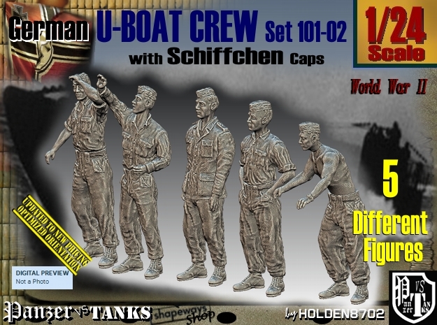 1/24 German U-Boot Crew Set101-02 in White Natural Versatile Plastic