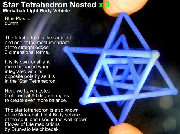3 Merkabah Star Tetrahedrons Nested 50mm in White Natural Versatile Plastic