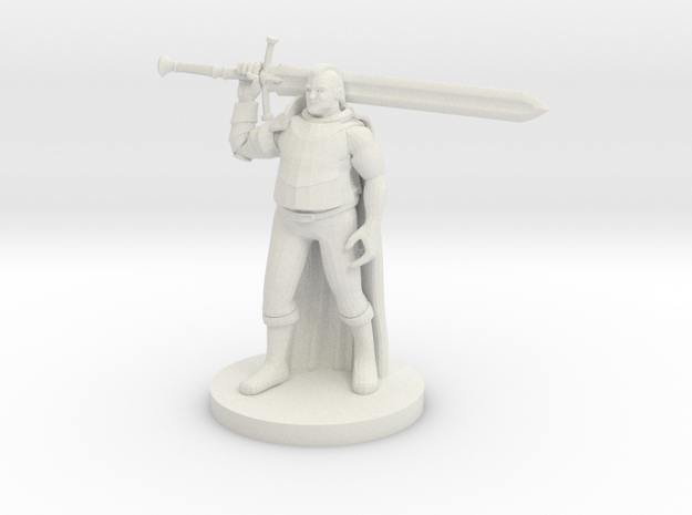 Fluffy Paladin with a big Sword in White Natural Versatile Plastic