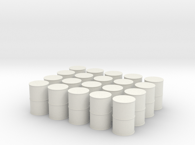HO Scale Oil Drums in White Natural Versatile Plastic: 1:87 - HO