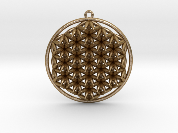 Super Flower of Life (One Sided) Pendant 1.5" in Polished Gold Steel
