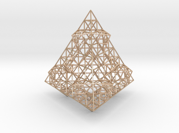 Wire Fractalised Tetrahedron in 14k Rose Gold Plated Brass