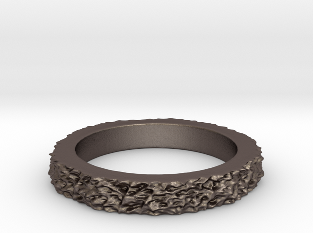 Mesh0481 Ring- narrow in Polished Bronzed Silver Steel