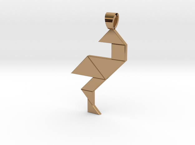 Wading bird tangram [pendant] in Polished Brass