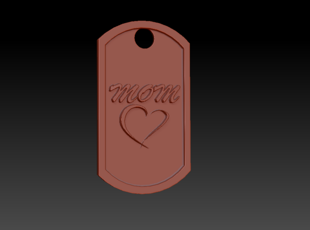 'Mom' Mother's Day Heart Dog Tag in Polished Bronzed Silver Steel
