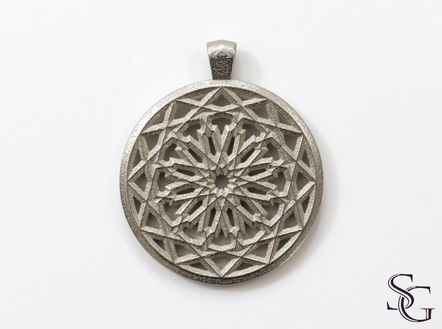 Round mashrabiya pendant in Polished Nickel Steel