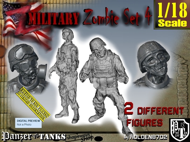 1-18 Military Zombie Set 4 in White Natural Versatile Plastic