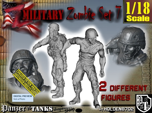 1-18 Military Zombie Set 7 in White Natural Versatile Plastic