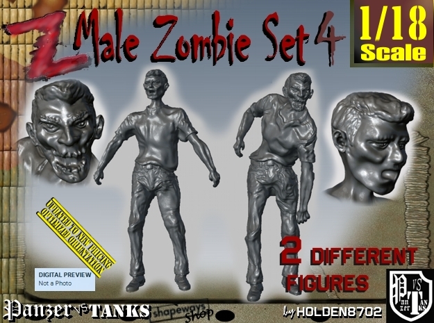 1-18 Male Zombie Set4 in White Natural Versatile Plastic