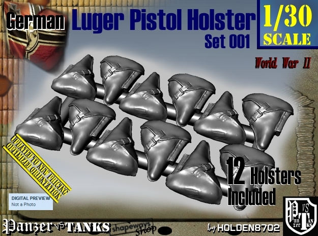 1/30 German Luger Pistol Holsters Set001 in Tan Fine Detail Plastic