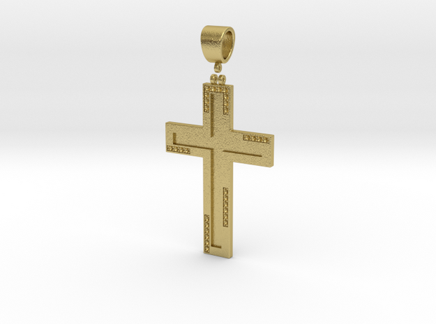 Cross with diamond in Natural Brass
