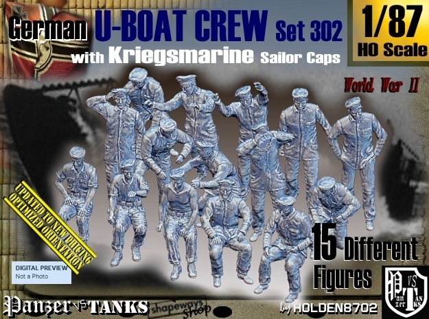 1/87 German U-Boot Crew Set302 in Tan Fine Detail Plastic