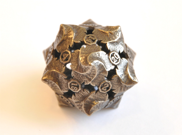 D20 Balanced - Fire (Small Numbers) in Polished Bronze Steel