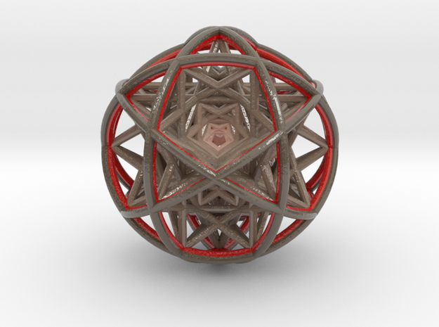 Scaled arrayed star hedron inside sphere  in Glossy Full Color Sandstone
