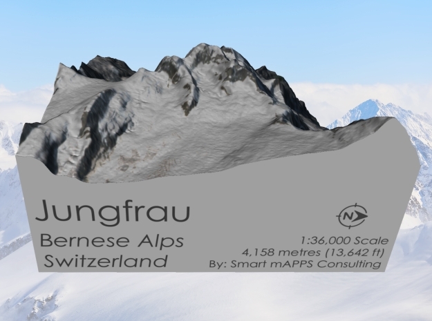 Jungfrau Map, Swiss Alps in Natural Full Color Sandstone