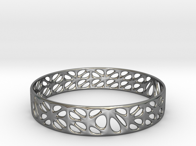 Voronoi Dodecagonal Bracelet (001b) in Fine Detail Polished Silver