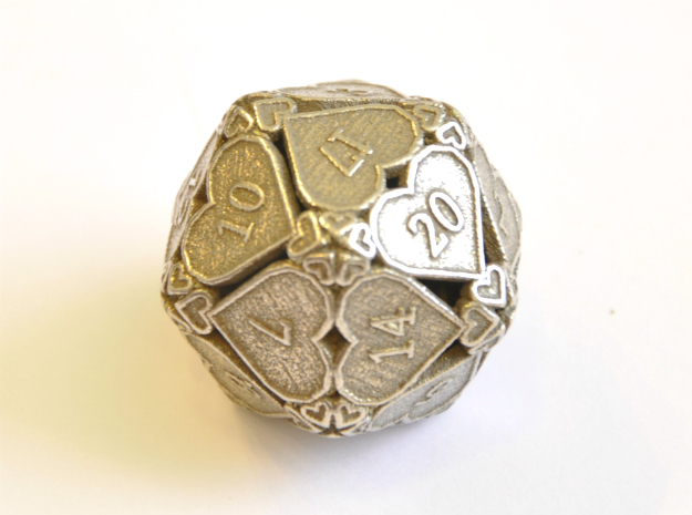 D20 Balanced - Hearts in Polished Bronzed Silver Steel