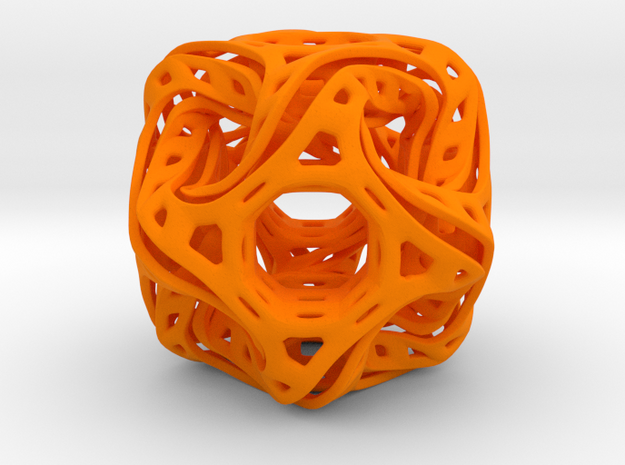 Ported looped drilled  cube pendant in Orange Processed Versatile Plastic