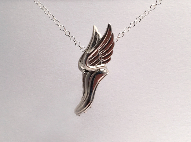 Mercury Winged Track Shoe Pendant in Polished Silver