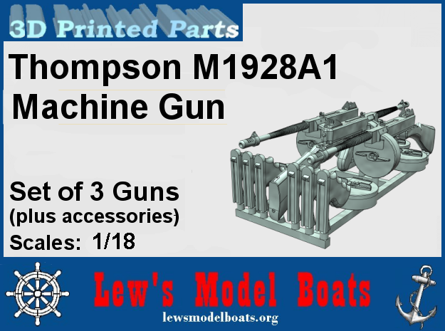 Thompson M1928 Machine Gun Set (3) in Smooth Fine Detail Plastic: 1:18