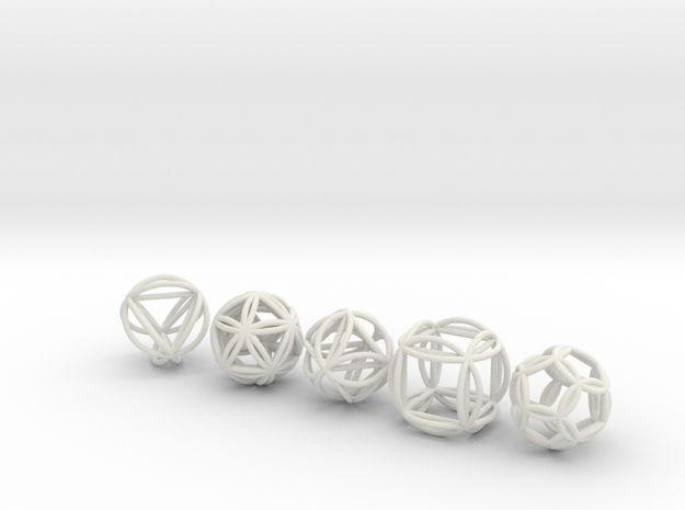 Platonic Spheres w/Nested Platonic Solids in White Natural Versatile Plastic