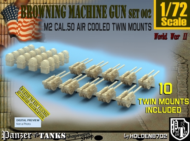 1/72 M2 Air Cooled Twin M2 MG Mount Set002 in Tan Fine Detail Plastic