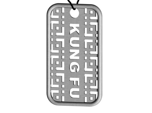 Kung Fu Dog Tag in Polished Bronzed Silver Steel