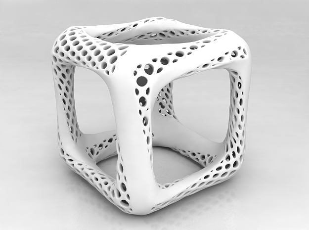 Perforated Twisted Cube in White Natural Versatile Plastic