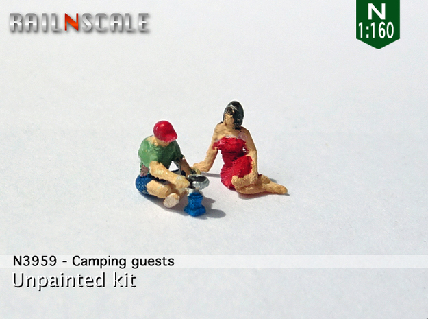 Camping guests and accessories - kit B (N 1:160) in Tan Fine Detail Plastic