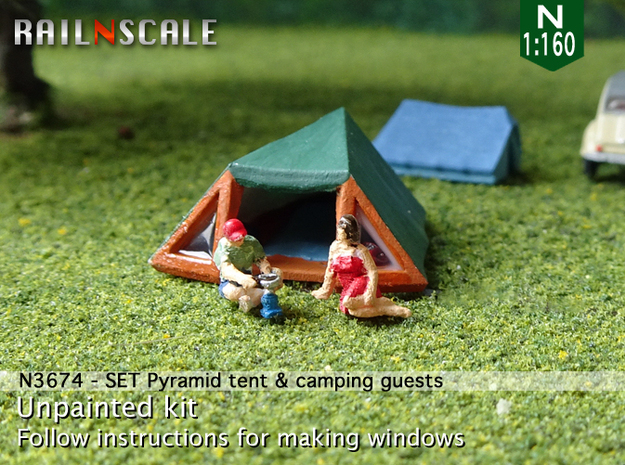 SET Pyramid tent with camping guests (N 1:160) in Smoothest Fine Detail Plastic