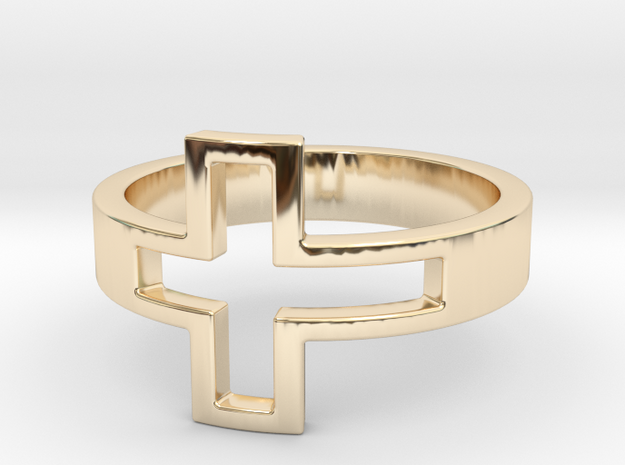 Cross Ring Size 7 in 14k Gold Plated Brass