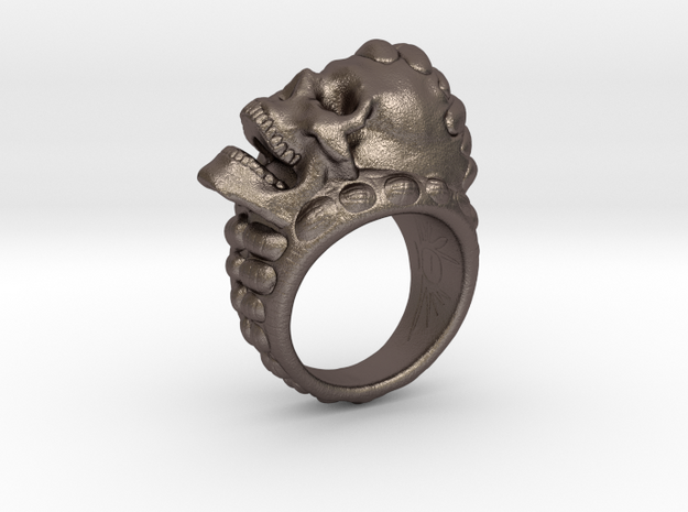 skull-ring-size 11.5 in Polished Bronzed-Silver Steel