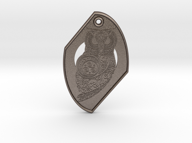 Celtic Owl Pendant in Polished Bronzed-Silver Steel