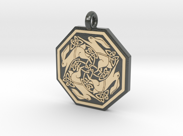 Hare Celtic  Octagon Pendant  in Glossy Full Color Sandstone