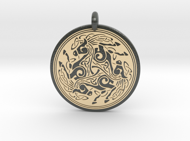 Horse  Round Celtic Pendant in Glossy Full Color Sandstone