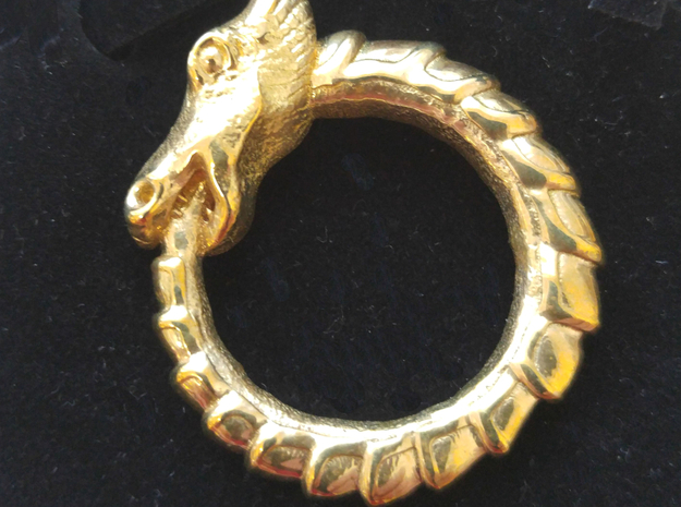 Dragon Ouroboros Pendant  in Polished Brass
