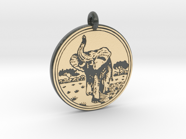 African Elephant Animal Totem Pendant in Glossy Full Color Sandstone