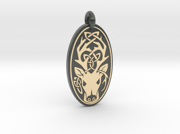 Stag - Oval Pendant in Glossy Full Color Sandstone
