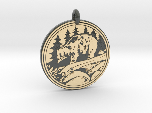 Grizzly Bear Animal Totem Pendant in Glossy Full Color Sandstone