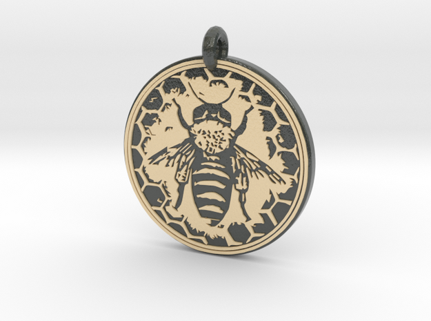 Honey Bee Animal Totem Pendant in Glossy Full Color Sandstone