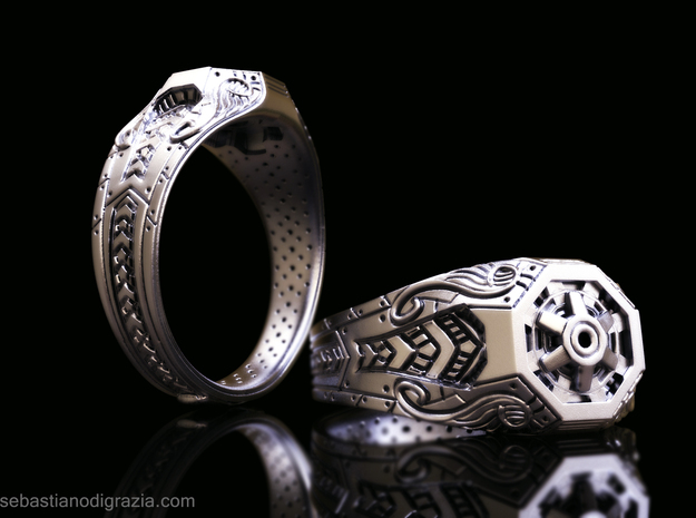 Steampunk Octagonal Ring in Antique Silver