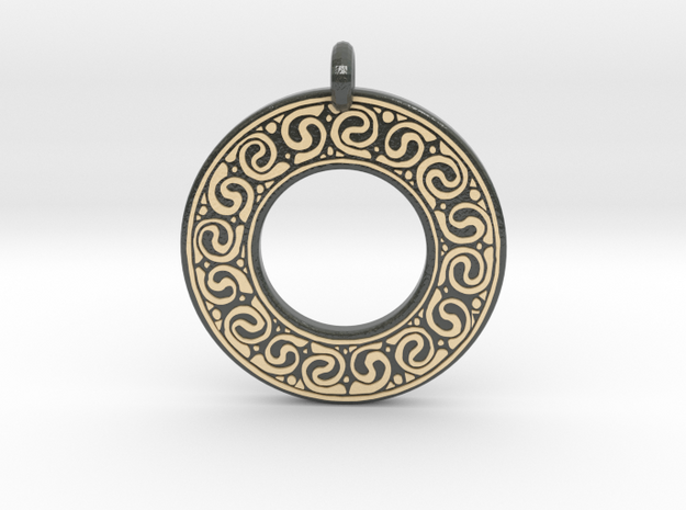 Celtic Spirals Annulus Donut Pendant in Glossy Full Color Sandstone