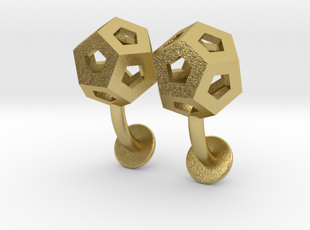 Dodecahedron Cufflinks in Natural Brass