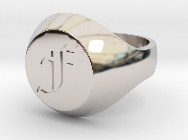 Initial Ring "F" in Rhodium Plated Brass